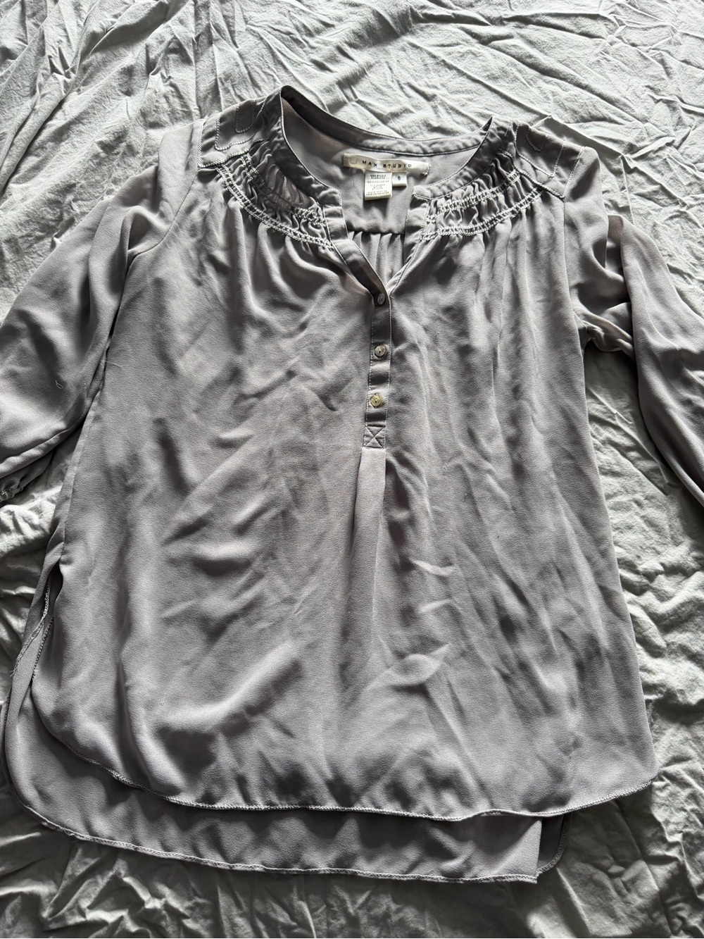 Max Studio Light Gray Smocked Henley Tunic